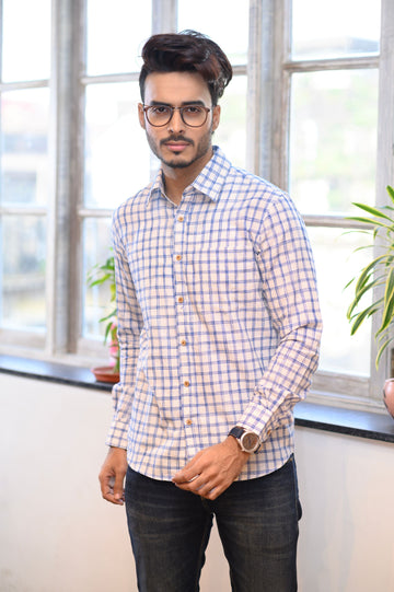 White & Blue Checks Shirt - NamegStore